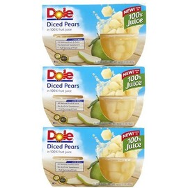 Dole Diced Pears Fruit Bowl in Light Syrup 4-4 oz cups (Pack of 6)