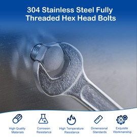 MroMax 6Pcs M10-1.5 Hex Bolts, M10 x 120mm Hex Head Screws Bolts, 304 Stainless Steel 18-8, Fully Threaded, External Hex Drive, for Mounting Chair, Rail, Wheels, Boat and Plastic Bumpers
