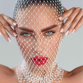 JEWEKY Rhinestone Face Mask Fishnet Mesh Mask Accessories for Women