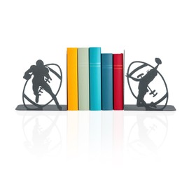 Bookends with Football Players, Players Bookend, Decorative Soccer Player Metal Bookends, American Football Book Supports for Kids Room, Metal Book Stands, Gift for Kids, Best Gift for Boys