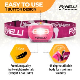 Foxelli LED Headlamp Flashlight for Adults & Kids, Running, Camping, Hiking Head Lamp with White & Red Light, Comfortable Headband, Lightweight & Waterproof, 3 AAA Batteries