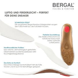 BERGAL Bamboo Comfort Airy Terry Cloth Sole with Footbed for High Moisture Absorption, Fresh Feet, Improved Foot Climate in the Shoe, Ideal for Foot Sweat, with Stabilising Footbed, White