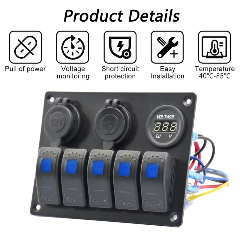Garfour Garfour 5 Gang Marine Switch Panel - Waterproof Boat
