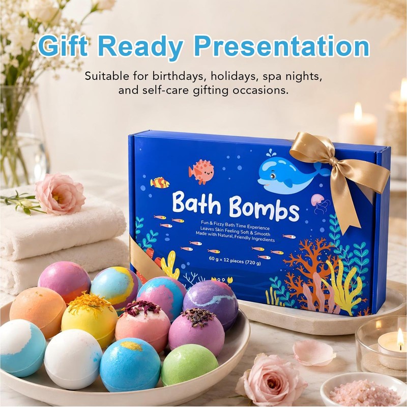 Ocean Theme Bath Bomb Set with Hidden Sea Creature Charms,