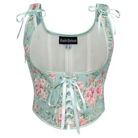 SCARLET DARKNESS Women's Floral Corset Plastic Bones Corset Top Floral Medieval Underbust Bustier Vest Blue 18