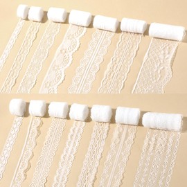 HJZHII 14 Rolls White Lace Ribbon, 0.5 to 2.5 inch White Laces Trim Ribbon