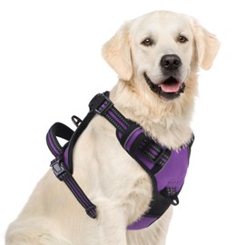 PUPTECK No Pull Dog Harness for Large, Adjustable Reflective Dog Harness with Handle Easy Control, Comfortable Soft Padded Pet Vest Harness for Extra Large Dogs, Solid Purple XL