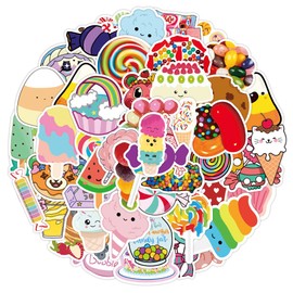 50Pcs Colorful Candies Skateboard Stickers for Laptop Car Bike Helmet Phone Guitar Cute Stickers Vinyl Stickers Waterproof Aesthetic Sticker Pack Decals for Adults Teens Kids