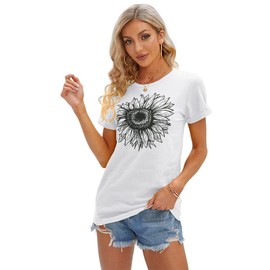 Cicy Bell Women's T Shirts Short Sleeve Tees Sunflower Graphic Loose Summer Tops