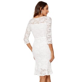 Atnlewhi Women's 3/4 Sleeve V-Neck Formal Evening Bodycon Knee-Length Vintage Lace Dress Elegant Cocktail Dresses, White