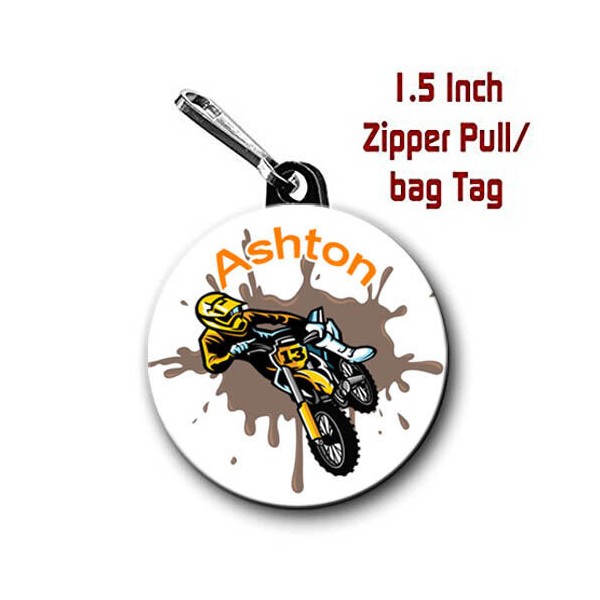 Freaky Frog Buttons Motocross ZIPPER PULLS Two Personalized Buttons with