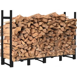 Khordin 8ft Firewood Rack Outdoor Adjustable Heavy Duty Wood Rack Fire Wood Holder for Indoor Storage Fireplace Metal Lumber Organizer Stand Stacker, Black