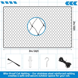 MorningRo Steel Cat Netting Balcony, 10ft x 26ft Steel Reinforced Cat Wire for Balcony, High Strength Safety Pet Netting for Catio, Proof Screen for Pets, Strong Catio Protection Barrier Mesh Fence