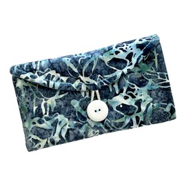 Travel Jewelry Organizer Wallet - Blue Batik Fabric Carry On Jewelry Storage Tote