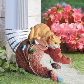 pandaxing Cat Gutter Guardian Rain Downspout Extension Statue, Decorative Downspout Sculpture Outddor Yard Garden Décor Splash Block, 3" × 4" for Type A Down Spouts