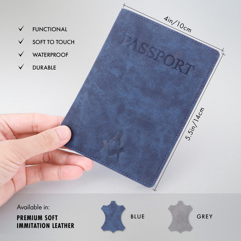 THE MASONIC COLLECTION Passport Holder in Blue/Grey Colour - Embossed