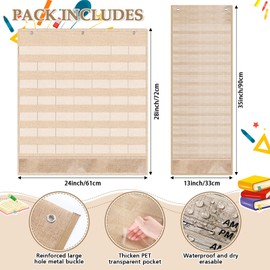 Cholemy 2 Pcs Classroom Monthly Calendar Pocket Chart with 118 Calendar Pocket Chart Cards 31 Daily Schedule Double Sized Reusable Card and 5 Metal Hangers for Home School Learning Supplies(Rustic)