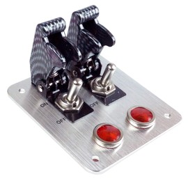 2 Rows Safety Cover Toggle Switch with Red Indicator Light Aluminum Plate 12V 20Amp (Carbon Printed)