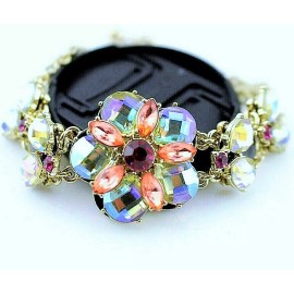 Betsey Johnson GORGEOUS High End RAINBOW Crystal FLOWER Rhinestone Betsey Johnson Bracelet 5759