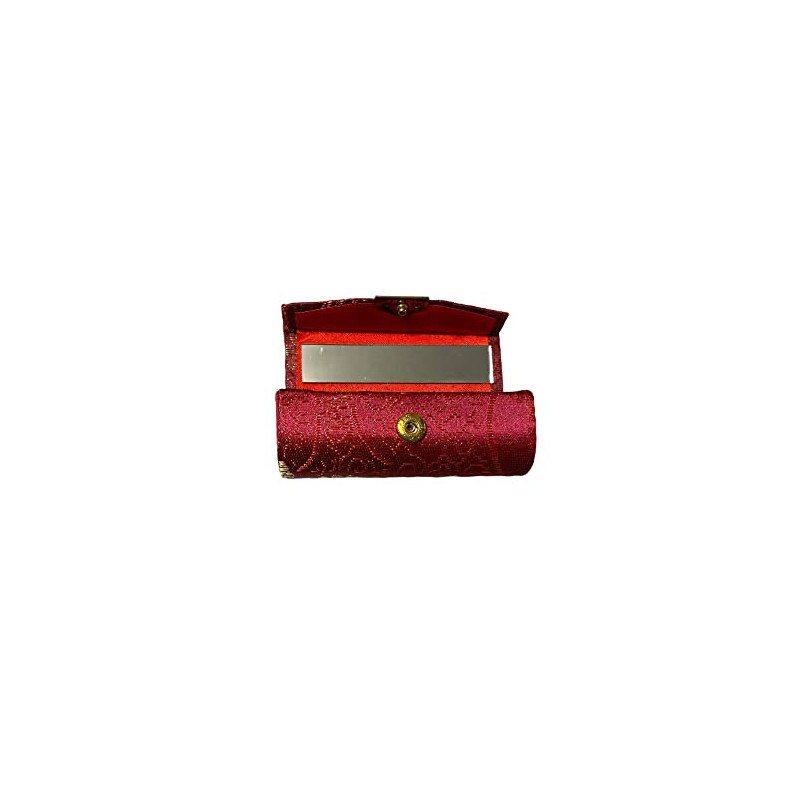 Occasions Gift Giving Chinese Silk Print Lipstick Case w/Mirror (Burgundy)