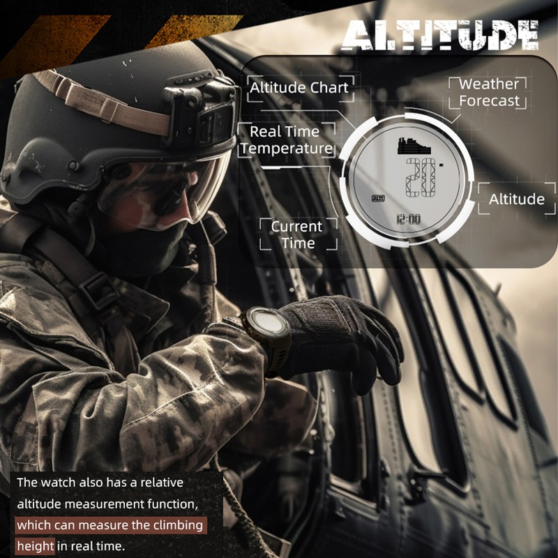 Men's Carbon Fiber Outdoor Sports Digital Watch Compass Altimeter Barometer