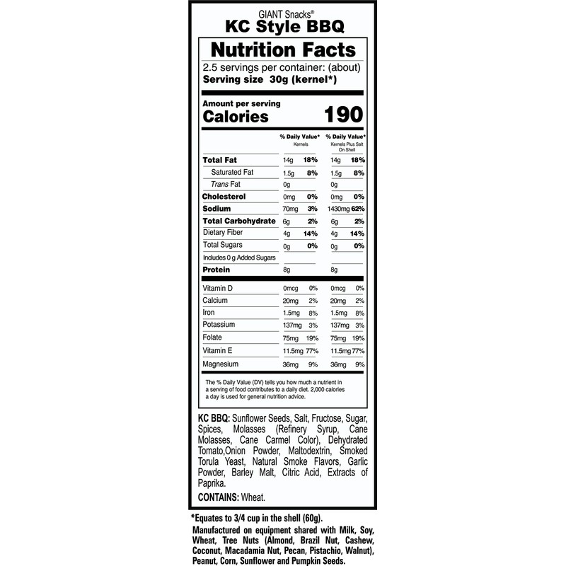 GIANTS Sunflower Seeds BBQ Flavor, 5-Ounce Bags (Pack of 12)