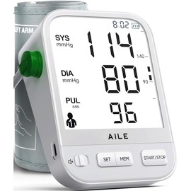 Monitor de presión arterial para uso doméstico: AILE Máquina de presión arterial con visualización LCD grande retroiluminada, brazo de presión arterial grande y cómodo, 8.7-16.5 pulgadas, ajustable, 2