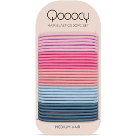 Qooocy No Damage Elastic Hair Ties, 4mm Thick Rubber Bands for Women & Kids, Perfect for Ponytails, Braids & All Hair Types, 30 PCS, Peach