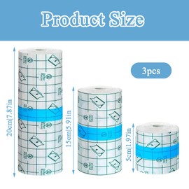 Second Skin Tattoo Cover 3 Rolls Tattoo Waterproof Bandage for Healing Protection, Multi-Size, Breathable, Pain-Free Removal, Ideal for Shower, Swimming, and Sensitive Skin (5CM/10CM/15CM x 2M)