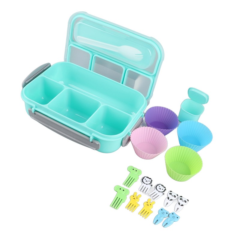 16PCS Set Bento Box Reusable 1300ml 4 Compartment Adult Lunch