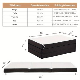 JHK 4-Inch Tri-Fold Memory Foam Folding Mattress Topper Portable for Camping, Guest - 4in-TWIN