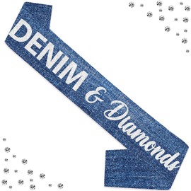 kreat4joy Denim and Diamonds Bridal Shower Decoration, Denim and Diamonds Sash Blue for Woman Girl Crystal Birthday Bachelorette Wedding Party Decoration