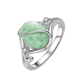 Jade Ring S925 Sterling Silver Vintage Oval Jade Ring Green Jade Jewellery for Women-Size 8