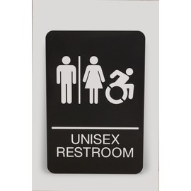 Headline Sign Dynamic UNISEX RESTROOM Accessible ADA Sign, Raised White Letters Braille and International Symbols, Rigid Plastic with Mounting Tape included, Made in USA, 6" x 9" x 1/8", Black