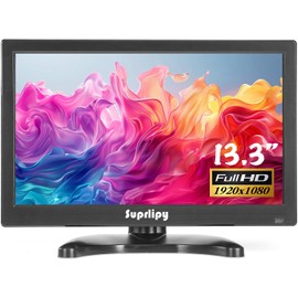 Suprlipy 13.3 inch FHD Small IPS Monitor LCD Display Screen 1920x1080 60Hz 16:9 with BNC VGA AV Input Built-in Lounspeakers for CCTV Security Camera DVR PC RasPi