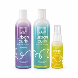 URBAN CURLS Kit Tratamiento Estilizante para Cabello Rizado u Ondulado | Crema Modeladora 360 ml + Gel 360 ml + Reviva Rizos 50 ml | Sin Sulfatos Para