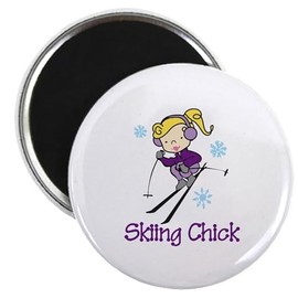 CafePress Skiing Chick Magnets 2.25" Round Magnet, Refrigerator Magnet