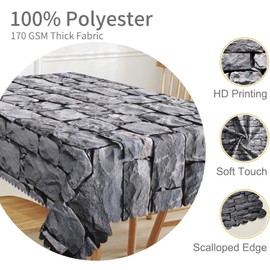 TTQYFNM 60x102inches Stone Wall Tablecloths Vintage Grey Brick Texture Medieval Table Decoration Waterproof Polyester Table Cloth Cover for Dining Room Castle Themed Party Supplies Indoor Outdoor Use