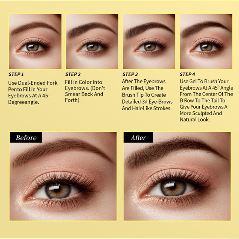 Dual-Ended Eyebrow Pencil & Eyebrow Gel, 2 In 1 Eyebrows