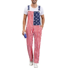 WIRDATRD Festival Overalls Men Adjustable Straps Jumpsuits Bibs Coveralls(Flag)