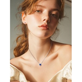 FindChic Silver Heart Necklaces for Women Cute September Birthstone Sapphire Pendant Trendy Birthday Jewelry Gifts for Wife Mom