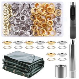 Foydream Eyelet Tool Kit, 120 Pieces Eyelet Set 12 mm, Eyelet Washers Eyelet Pliers with 3-Piece Tool Set, Grommet Tool Kit with Storage Box for DIY Clothing, Tent, Waterproof Tarpaulin, Leather