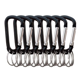 VictorsHome Carabiner Clip Keychain, D Shape Aluminum Alloy Multifunction Hook with 3 Key Rings Black 6pcs