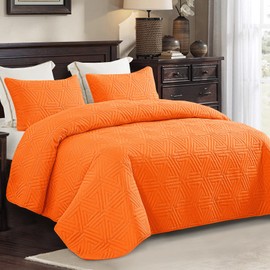Whale Flotilla Soft Twin Size Quilt Set for All Seasons, 2-Piece Ultrasonic Geometric Quilts Bedding Set, Lightweight Reversible Bedspread, Coverlet, Bed Cover with Pillow Sham, Orange