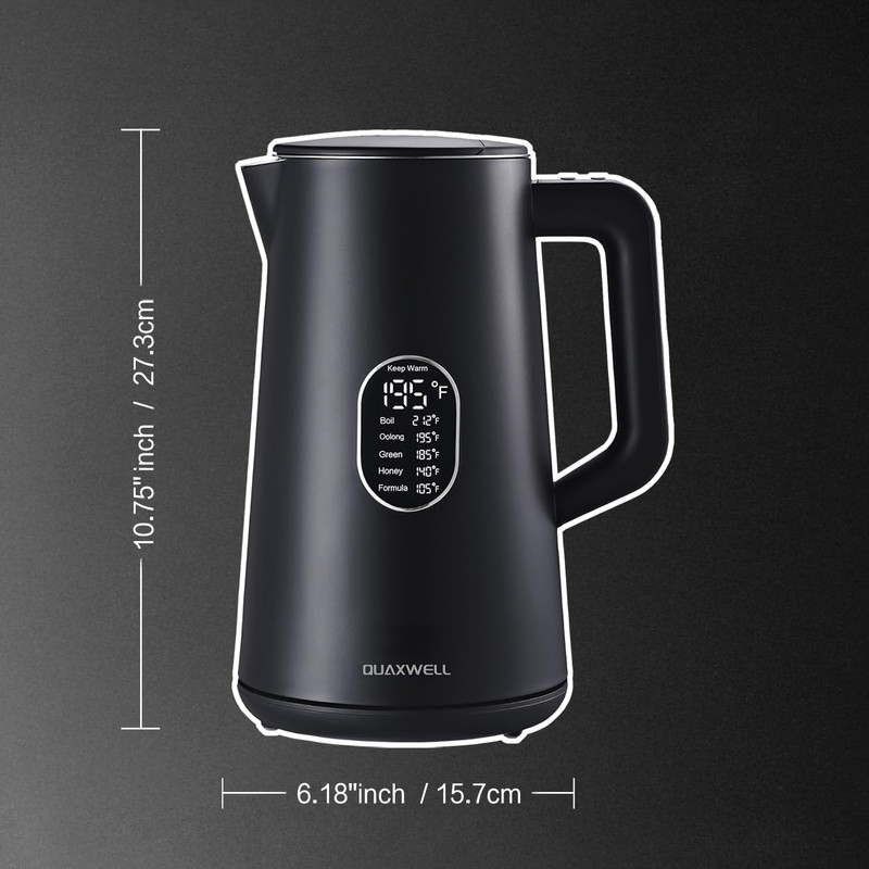 QUAXWELL 1.5L Electric Kettle Stainless Steel, Double Wall Cool Touch