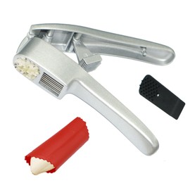 QPQ 2-in-1 Professional Garlic Press and Peeler Set, Aluminum Kitchen Tool with Built-in Cleaner, Manual Crusher and Mincer for Unpeeled Garlic Cloves,Fast And Portable Garlic Peeler