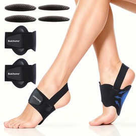 Arch Support for Plantar Fasciitis - Bukihome Improved Adjustable Braces and Arch Pads - Non-Slip Barefoot Arch Supports for Women - Gel Pads for Flat Feet - Black