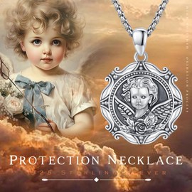 XIXLES San Miguel Necklace 925 Sterling Silver Saint Archangel Pendant Necklace Archangel Patron Amulet Medal Jewellery Gifts for Men Women