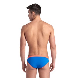 ARENA Men's Standard Icons Solid Swim Briefs Professional Training Swimsuit Sports Trunk, Blue River/Bright Coral, 34