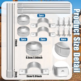 Hicarer 2 Pack 2-3/8" Od Fence Height Extender 24" Metal Fence Post Extender Chain Link Fence Extension Galvanized Fence Post, Includes Dome Caps Grip Ties and Screws